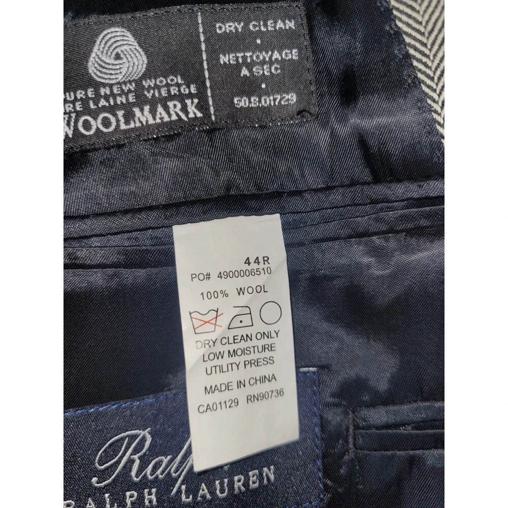 Lauren Ralph Lauren 100% Wool Brown Herringbone Sport Coat Blazer Size 44R